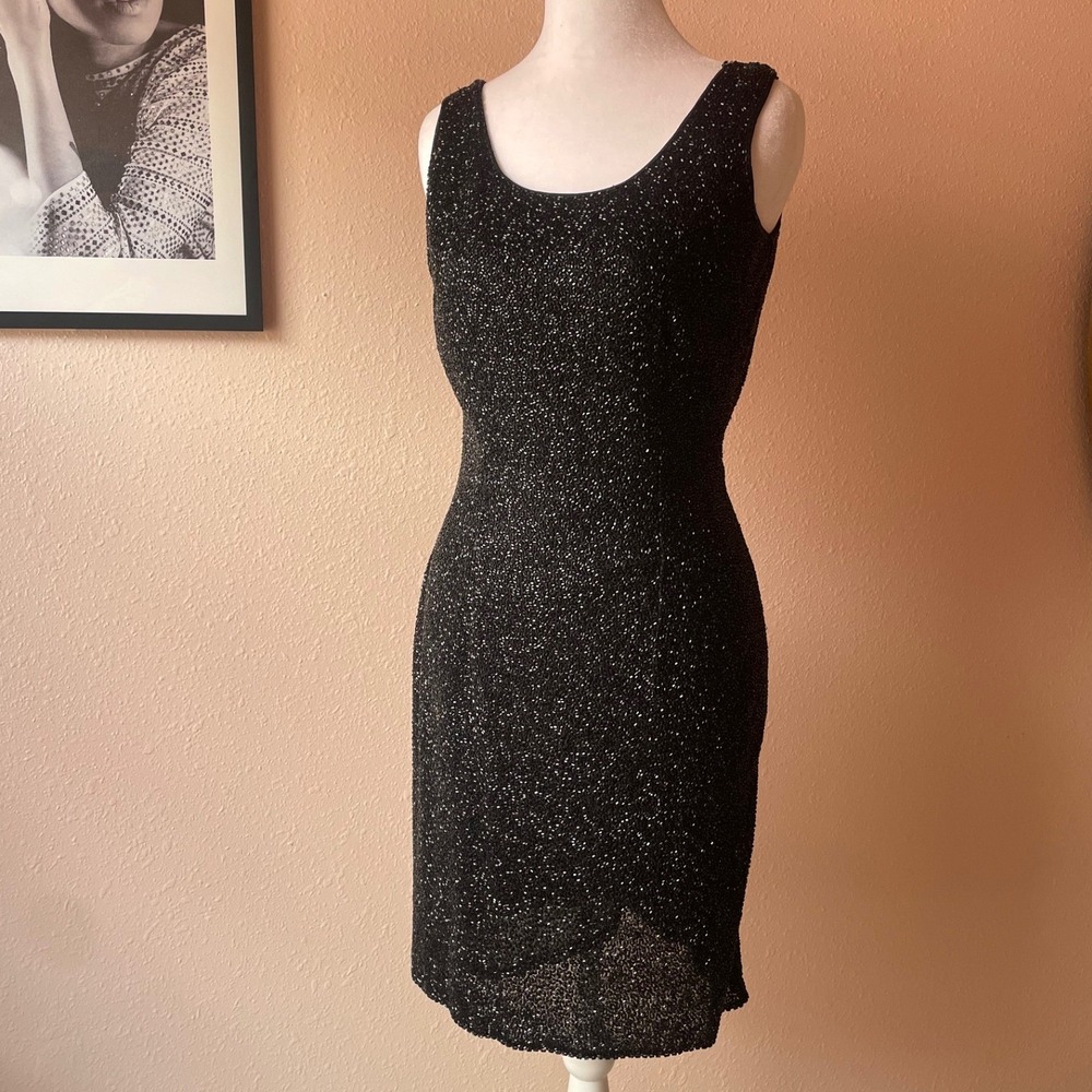 Vintage 80s Beaded 100% Silk‎ Cocktail Dress Mark & John by Gopal Size Small